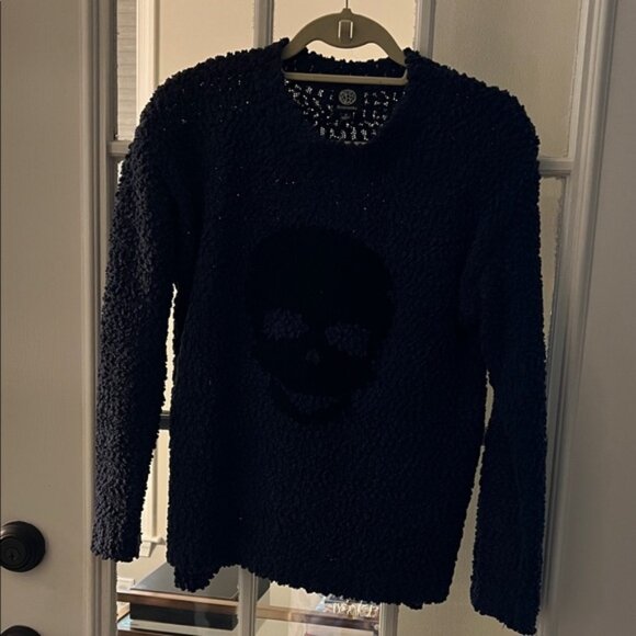 Bobeau Navy w black skeleton Textured Knit Top - Picture 1 of 5